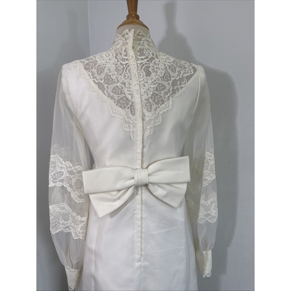 Vtg Bridal Originals Wedding Dress‎ 12 Lace Trim Victorian Edwardian Bow Back - Picture 9 of 16